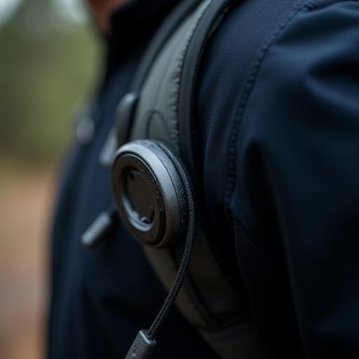 TrailTalk Bluetooth Headset clipped to backpack strap
